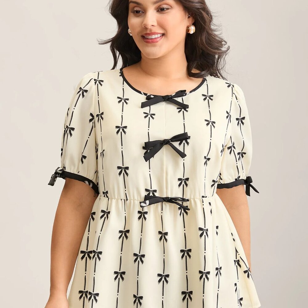 BloomChic Cream and Black Bow Blouse, New with Tags, Size 2XL   XXL